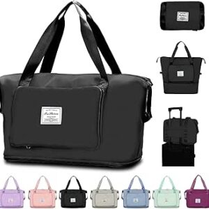 شنطة يد كبيرة توت للسفر قابلة للطي من قماش اكسفورد مقاومة للماء وخفيفة الوزن وقابلة سفر محمولة للتوسيع للفصل الجاف والرطب للطائرات اسود أسود