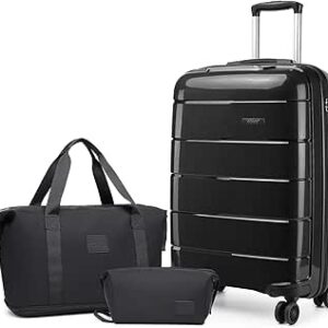 كونو مجموعة شنط سفر محمولة من 3 قطع مقاس 55 × 40 20 مع شنطة وشنطة ادوات تجميل خفيفة الوزن البولي بروبلين قفل امن ادارة المواصلات