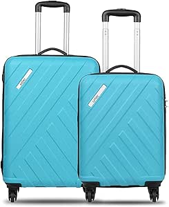 سفاري مجموعة حقائب سفر كومبو من البولي كربونات من راي مكونة من قطعتين صغيرة ومتوسطة و4 عجلات بلون ازرق داكن بجوانب صلبة، ازرق سيان، M، بيسيك