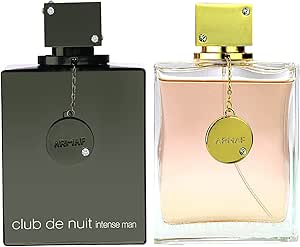 طقم هدايا دي نوي او دو بارفان من ارماف كلوب بحجم اكبر سعة 200 مل/180 مل - عبوة قطعتان - انتنس مان بلاك بنفحات خشبية - وومان بينك فاكهية - عطور للنساء والرجال