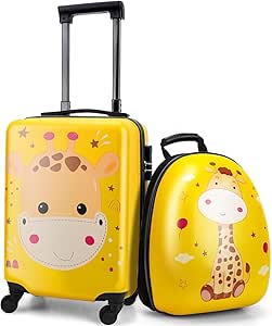 مجموعة شنط سفر للاطفال بعجلات من توريسيك، شنطة سفر بهيكل صلب مع شنطة ظهر، شنطة بعجلات دوارة صلبة مع عجلات دوارة، شنطة ظهر للبنات والاولاد (اصفر)