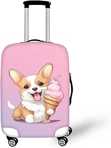 ديسنيمو غطاء امتعة بتصميم ايس كريم كورجي مضاد للخدش، غطاء واقي لحقيبة السفر مقاس 22-24 انش للنساء والفتيات، ألياف لدنة البوليستر