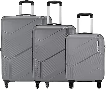 سفاري مجموعة شنط سفر صلبة مكونة من 3 قطع مقاس S 55 سم + M 66 سم + L 75 سم - مادة البولي بروبيلين 100% | قفل مركب ثابت | 4 عجلات دوارة 360 درجة | مقبض تلسكوبي - رمادي داكن