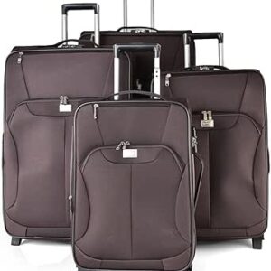 مجموعة شنط سفر مرنة بعجلات مكونة من 4 قطع من نيو ترافيل، موديل 2205/بني داكن، نايلون