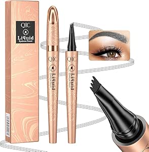 قلم حواجب رمادي 4 نقاط بطرف شوكة صغيرة، قلم حواجب محمول مقاوم للتلطخ، مكياج عيون يدوم طويلا ومقاوم للماء لابتكار شعر حواجب رائع للنساء
