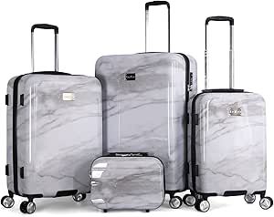 بيبي شنطة سفر 4 قطع، ابيض رخامي، قفل تي اس ايه، L 29-M 25-S 21 - BC 13, أبيض رخامي، بولي كربونات (PC)