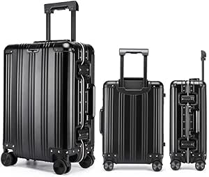 شنطة سفر بعجلات من خليط معدني من الالومنيوم والمغنيسيوم من ام ال دي دبليو ام اي، مقبض ارتداد مزمن، قفل بكلمة مرور جمركية TSA بسعة عالية لرحلات العمل/السفر، اسود، 24 انش