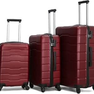 طقم شنط بعجلات من 3 قطع من كابيتال، لون نبيذي، موديل 8002, واين, 20,24,28، بلاستيك