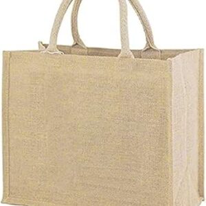 ايه ام في ال اف شنطة تسوق من قماش الجوت قابلة لاعادة الاستخدام من الكتان قابلة لاعادة الاستخدام للنساء، شنطة بقالة كبيرة مقاس L 36 × 40 × 15 سم من الكتان