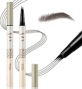 قلم حواجب مقاوم للماء برأس من 4 سنون من خازنا، قلم حواجب سائل بلونين، قلم تاتو حواجب يدوم 4 ساعات، يرفع الحواجب ويحددها، يشكل شعر الحواجب بشكل طبيعي، عبوة من قطعتين (أسود رمادي، بني)