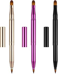 فرشاة شفاه مزدوجة الاطراف، فرش كونسيلر قابلة للسحب، 3 قطع من فرشاة مكياج احمر الشفاه وظلال العيون وكريم الاساس، مجموعة ادوات تطبيق، فرشاة مكياج بشعيرات محمولة