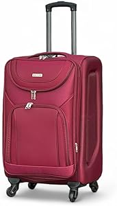 شنطة امتعة بهيكل ناعم من زابي، خفيفة الوزن للغاية، قابلة للتوسيع، 4 عجلات ناعمة مع اقفال مجمعة، خمري، يمكن حملها على 20 انش، تصميم انيق