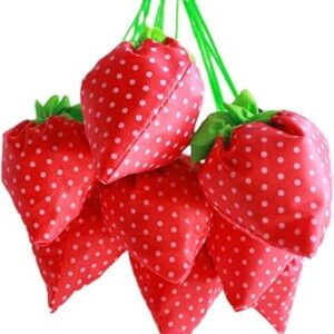 عبوة من 10 شنط تسوق قابلة للطي واعادة الاستخدام بتصميم فراولة، شنطة تسوق صديقة للبيئة، شنطة كتف انيقة وشعبية