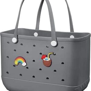 حقيبة للشاطئ، حقيبة توت كبيرة مقاومة للماء من المطاط للنساء، حقيبة يد قابلة للغسيل للرياضة والشاطئ والسوق وحمام السباحة