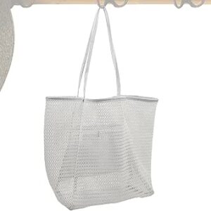 شنطة شبكية من اتش سي اتش كيه ام ام اي لالعاب الشاطئ، شنطة شاطئ شبكية كبيرة، شنطة كتف صيفية خفيفة الوزن مقاومة للرمل، شنطة حمل كبيرة لحمام السباحة والسفر والعطلات (اللون: ابيض، المقاس: 1)