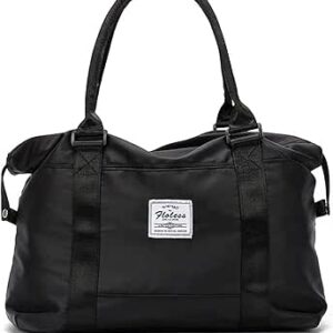 اتش او جيه كيه ام اي شنطة دفل للسفر لعطلة نهاية الاسبوع للنساء، شنطة رياضية توت لصالة الالعاب الرياضية، شنطة كتف مع جيب جاف ورطب وحافظة بعجلات للنساء للسفر والاستخدام اليومي، اسود، نايلون