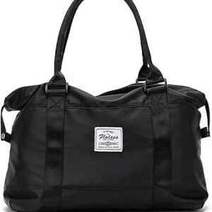 اتش او جيه كيه ام اي حقائب عطلة نهاية الاسبوع للنساء، شنطة سفر من القماش الخشن للرياضة وصالة الالعاب الرياضية، شنطة حمل قماشية تحمل على الكتف، شنطة توت ليلية، اسود