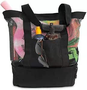 شنطة توت بتصميم مزدوج من النسيج الشبكي مع قسم مبرد عازل لحفظ اكياس الثلج، مثالية للنزهة على الشاطئ من ياردوبي