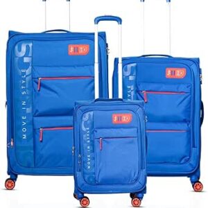 سكاي باجز مجموعة شنط سفر ناعمة من فانجارد بلس مكونة من 3 قطع قابلة للتوسيع مع سحاب مضاد للسرقة وقفل تي اس ايه وعجلات مزدوجة ناعمة 360 درجة مصنوعة من مادة البوليستر ومقصورة 59 سم، مقاس M - 71 سم، L -