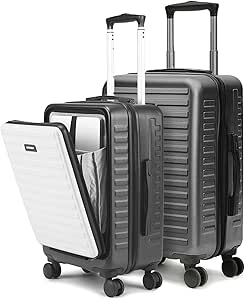 حقيبة سفر صلبة من البولي كربونات - حقيبة سفر صلبة فاخرة بعجلات, رمادي مزدوج, 20 & 24 Inches, ستارك-جراي-SlvrCombo2، من ذا اسامبلي