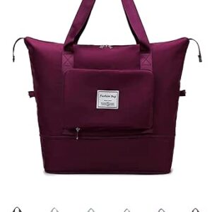 كول بيبي شنطة دفل مطورة قابلة للطي بسعة كبيرة، شنطة سفر محمولة، خفيفة الوزن، مقاومة للماء، قماش اكسفورد للرياضة وصالة الالعاب الرياضية والعطلات، ارجواني واحمر