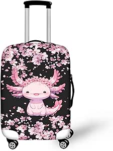 بيج كار ديزاينز غطاء امتعة بتصميم زهور من اكسولوتل لحماية شنط السفر للفتيات المراهقات، غطاء حماية من الغبار يناسب مقاس 18-21 انش، غطاء شنطة اكسولوتل بلون زهري، بوليستر