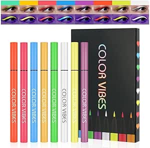 قلم تحديد عيون سائل نيون من 8 الوان، متوهج، بالوان قوس قزح فلورسنت، مقاوم للماء يدوم طويلا، مكياج طلاء الوجه، يتوهج في الاشعة فوق البنفسجية، ميكنج تيك، متعدد الألوان