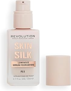 كريم اساس سيروم سكين سيلك من ريفوليوشن بيوتي، تغطية خفيفة الى متوسطة، لمسة نهائية خفيفة الوزن ومشرقة، يحتوي على حمض الهيالورونيك، F0.5 لون البشرة الفاتحة، 0.77 اونصة سائلة