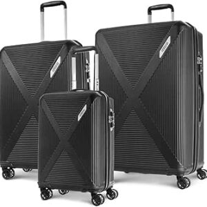 شنطة كواترو صلبة بعجلات مقاس 3 سم من امريكان توريستر بقفل موافق لادارة الامن والنقل لون اسود مجموعة مكونة قطع 55 / 68 79 أسود PCS SET بلاستيك بولي كربونات