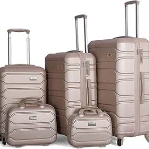 مجموعة شنط امتعة مرنة بعجلات دوارة للجنسين من في-ايت، من 5 قطع، لون شامب, شامب، بلاستيك