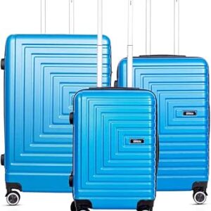 مجموعة شنط سفر للحج مكونة من 3 قطع من ام ان يو كيه | عربة بمقبض ناعم صلب مع قفل تي اس ايه | عجلات مزدوجة 360 درجة | مقصورة - 20 انش، M - 24 انش، L - 28 انش | ازرق