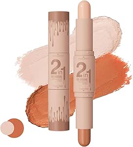 قلم تحديد وكونتور 2 في 1 من الميكاكوز، قلم كونسيلر وكونتور لتصحيح اللون، يدوم طويلا، مقاوم للماء (عاجي فاتح + بني فاتح)