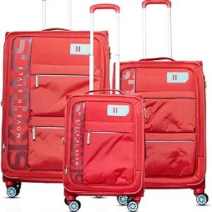 سكاي باجز مجموعة شنط سفر ناعمة من فانجارد بلس مكونة من 3 قطع قابلة للتوسيع مع سحاب مضاد للسرقة وقفل تي اس ايه وعجلات مزدوجة ناعمة 360 درجة مصنوعة من مادة البوليستر - مقاس M - 71 سم، L - 82 سم، مرجاني