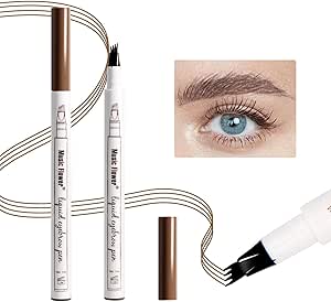 قلم حواجب سائل مع 4 رؤوس شوكة صغيرة بشكل طبيعي مقاوم للتلطخ ويدوم طويلا لتحديد الحواجب بشكل دقيق ومقاوم للماء من تزويق (بني)