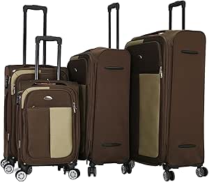جيوردانو مجموعة حقائب سفر من 4 قطع مع عجلات دوارة لتناسب الجميع. (بني)، بوليستر