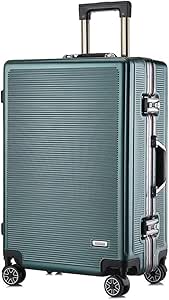 شنطة سفر مخططة من البولي كربونات مقاس 24 انش بقفل جمركي 20 انش للنساء مناسبة للسفر والعمل والسفر بكلمة مرور (اللون: اخضر، المقاس: 20 انش)