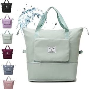 شنطة سفر قابلة للطي بسعة كبيرة، شنطة دفل للسفر قابلة للطي، للجنسين خفيفة الوزن ومقاومة للماء، شنطة يد / كتف, أخضر