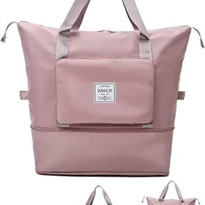 شنطة سفر قابلة للطي بسعة كبيرة خفيفة الوزن ومقاومة للماء، شنطة قابلة للطي من القماش الخشن تصلح لعطلة نهاية الاسبوع والرحلات، شنطة كتف مع جيب للنادي الرياضي للاغراض الرطبة والجافة