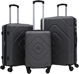 ستارلايف مجموعة شنط سفر بعجلات دوارة وجوانب صلبة من مادة ABS مع قفل ارقام TR20 من 3 قطع، لون رمادي داكن