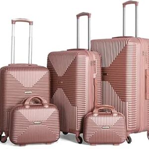 مجموعة شنط امتعة مرنة بعجلات دوارة وقفل جانبي مناسبة للجنسين من في-ايت، لون ذهبي وردي، 5 قطع, روز جولد، بلاستيك
