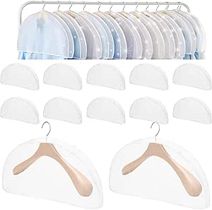 عبوة من 12 حقيبة ملابس بيضاء من ويتي: غطاء كتف شفاف للحماية من الغبار، حقيبة ملابس، واقي ملابس، حقائب ملابس، حقائب ملابس، مقاومة للعث للبدلات والفساتين والمعاطف والجاكيتات والقمصان والسهرات