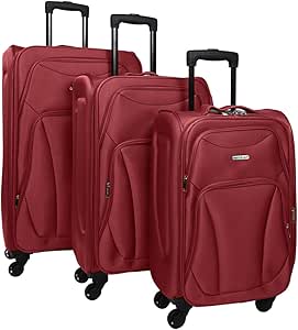 مجموعة الأمتعة جورني ذات هيكل ناعم - حقيبة سفر خفيفة الوزن قابلة للتوسيع مع 4 عجلات - حقيبة الأمتبة/حقيبة سفر بعجلات ناعمة, أحمر, Set of 3