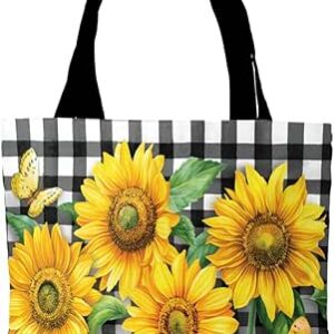 برياروود لين حقيبة توت قماشية صيفية بتصميم مربعات عباد الشمس مقاس 14.5 انش × 15 انش