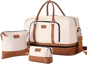 اوفلامن شنطة دفل للسفر للنساء والرجال، منفذ شحن USB، شنطة كبيرة لعطلة نهاية الاسبوع مع شنطة يد وشنطة ادوات الزينة، بيج