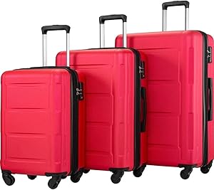 زي جي ام سي جي دي مجموعة حقائب سفر زي جي ام سي جي دي بعجلات دوارة قابلة للتوسيع مكونة من 3 قطع مصنوعة من مادة ABS خفيفة الوزن مع قفل TSA، أكريلونيتريل بوتادين ستايرين (ABS)