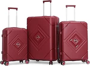 سونادا طقم شنط سفر مكون من 3 قطع (لون بورغندي، مقاس L 28-M 24-S 20)، بولي كربونات (PC)