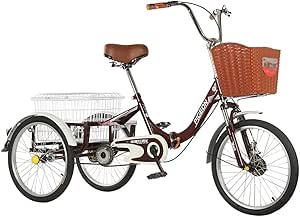 دراجة ثلاثية العجلات للبالغين من 3 عجلات دراجة ثلاثية العجلات ثلاثية العجلات ثلاثية العجلات لركوب دراجة ثلاثية العجلات مع سلة كبيرة للنساء والرجال والتسوق والتمارين الترفيهية (اللون: بني)