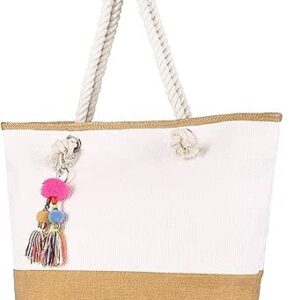 شنطة يد كبيرة توت من ازوني مصنوعة من القش بتصميم بوهو شبكي للنساء، مقاومة للرمل والماء للسباحة والسفر وصالة الالعاب الرياضية والعطلات الشاطئية