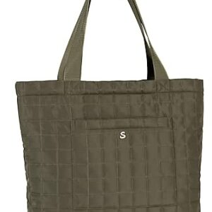 شنطة يد كبيرة توت للنساء من ساتين ساينت لايف ستايل مع سحاب، شنطة سفر خفيفة الوزن بسعة 20 لتر لصالة الالعاب الرياضية والعمل والسفر، لون اخضر عسكري متوسط