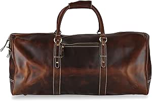 شنطة دفل مصنوعة يدويا من الجلد الطبيعي للسفر من نورثريدج ليذر، بني، 24 انش، شنطة دفل من الجلد الطبيعي